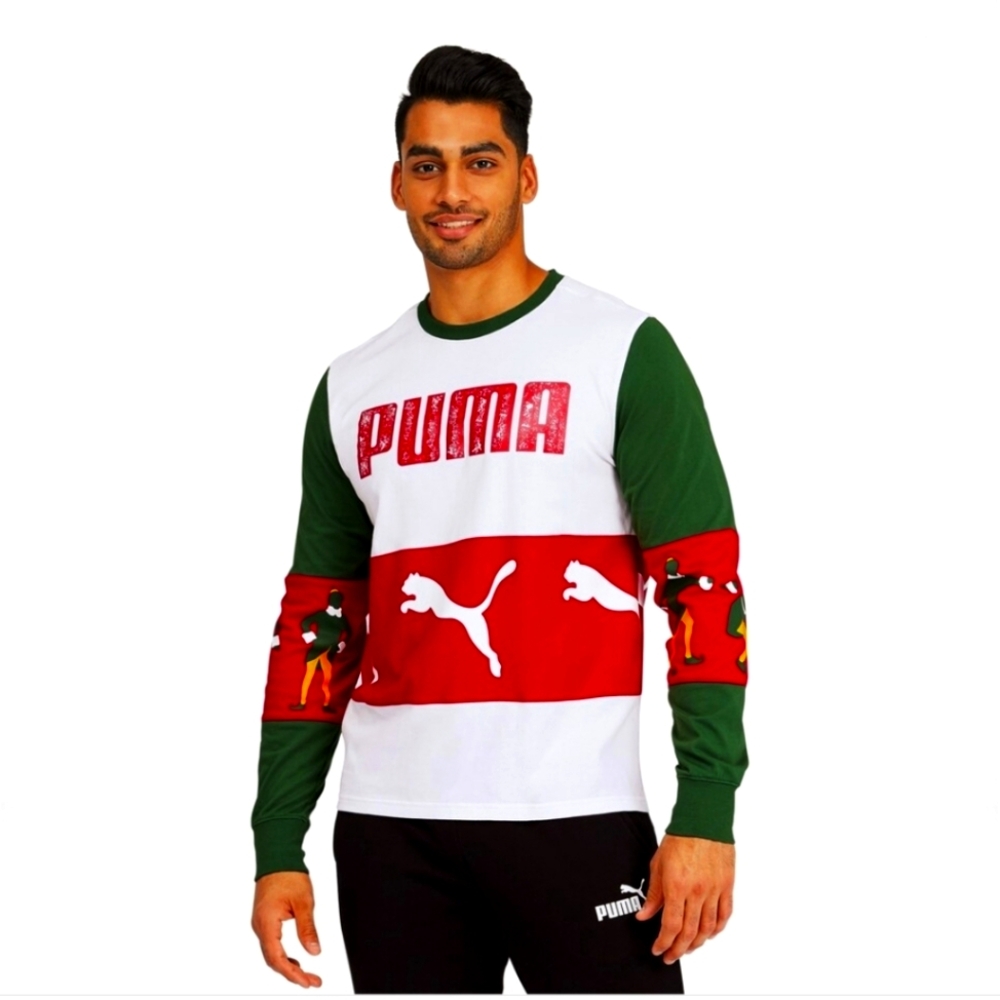 Puma Raised by Elves T Shirt Men Size Large Elf Christmas Red White Green